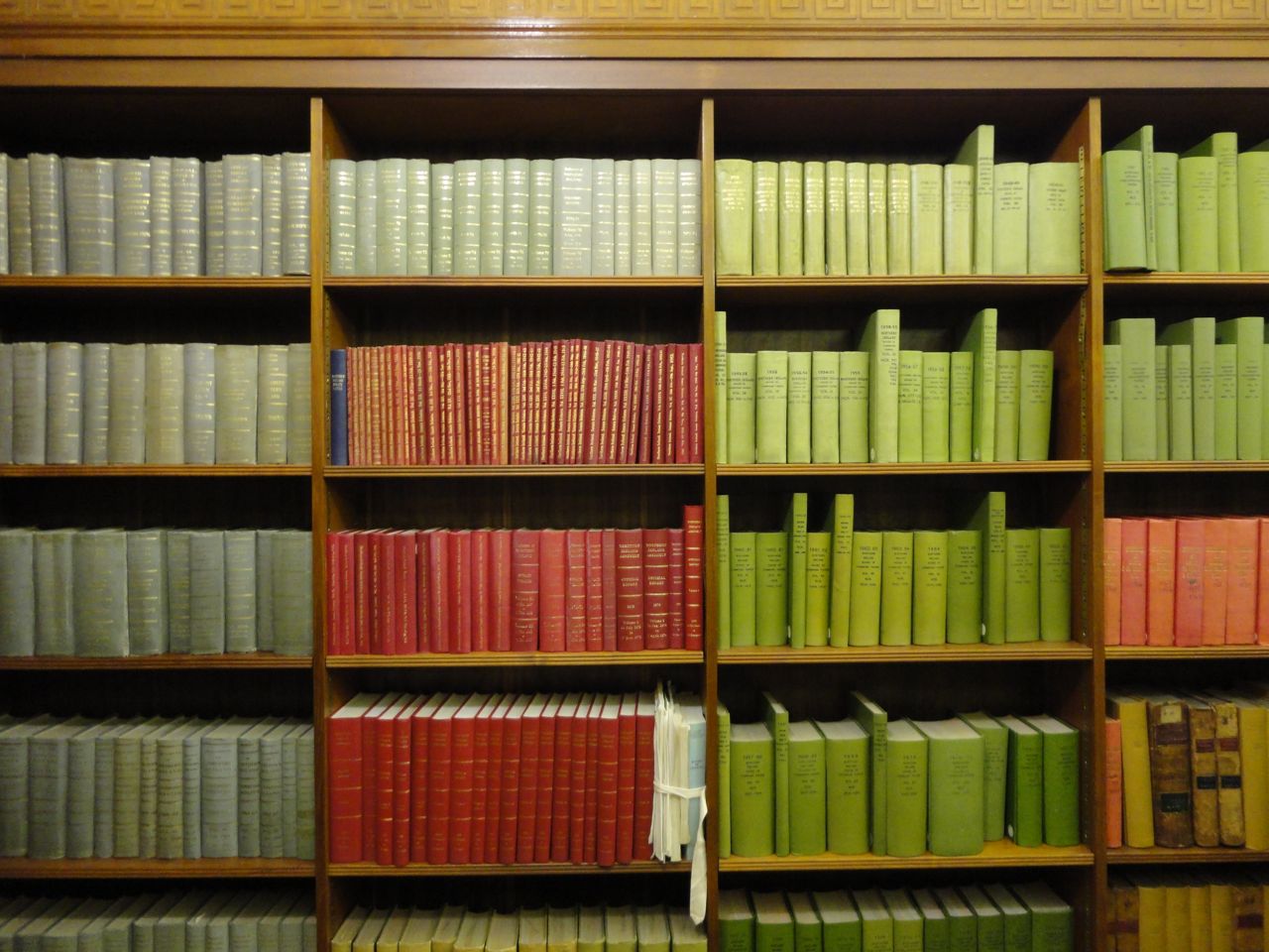 Colourful bookshelves in NI Assembly Library