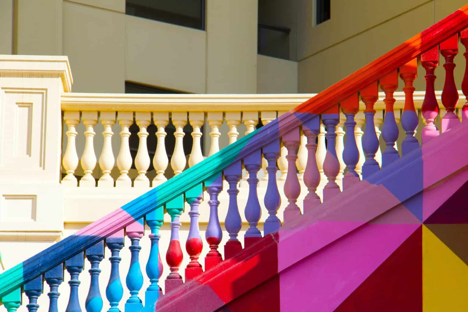 multicolored stairs handrail